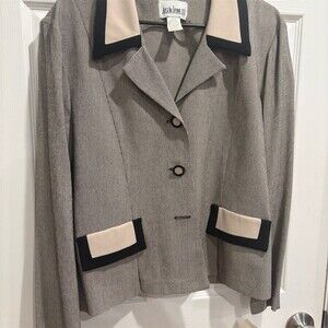 Just In Time Ltd Blazer Jacket Womens Size 14 Black White Houndstooth Trim